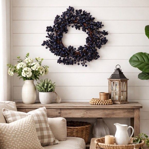 unbranded Other - Elegant 18" Shimmery Blackberry & Blueberry Fall Holiday Country Wreath
